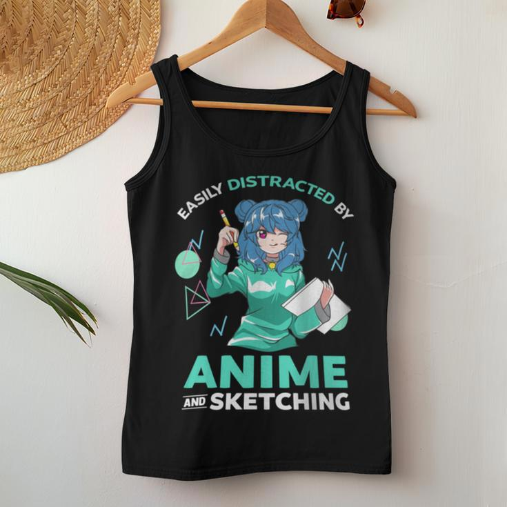 Easily Distracted By Anime And Sketching Anime Girl Drawing Women Tank Top Unique Gifts
