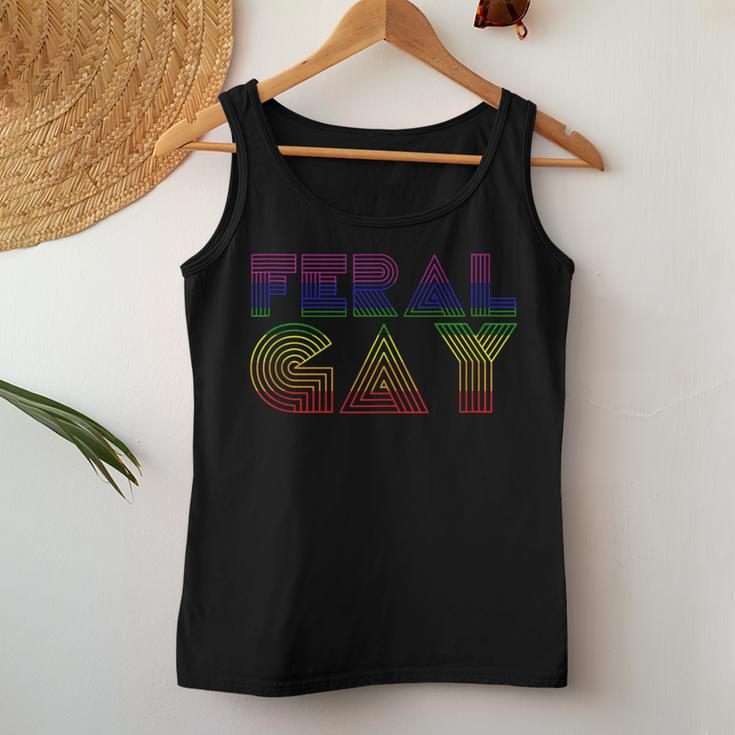 Feral Gay Lgbt Gay Bi Pan Trans Pride Meme Rainbow Flag Women Tank Top Unique Gifts