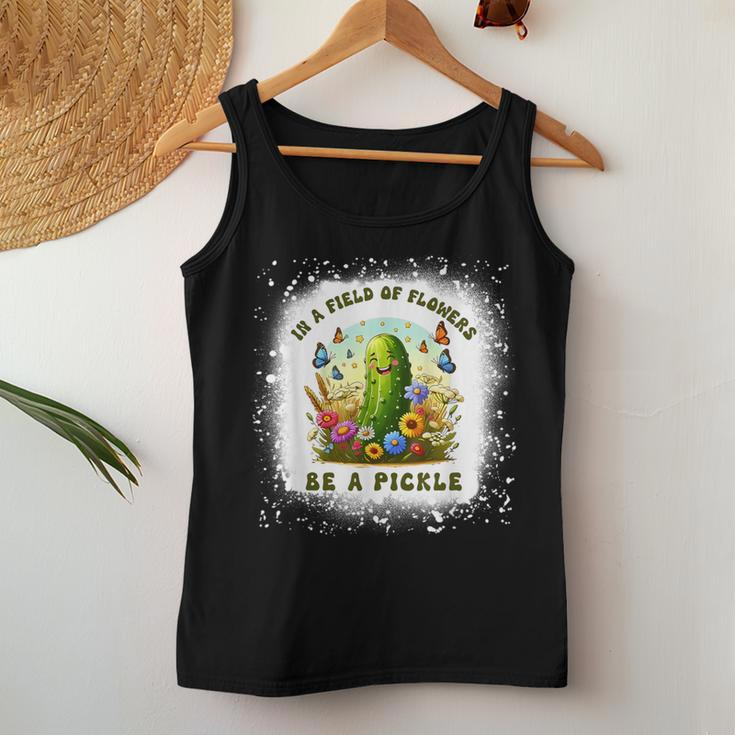 In A Field Of Flowers Be A Pickle Butterfly Flora Bleached Women Tank Top Unique Gifts