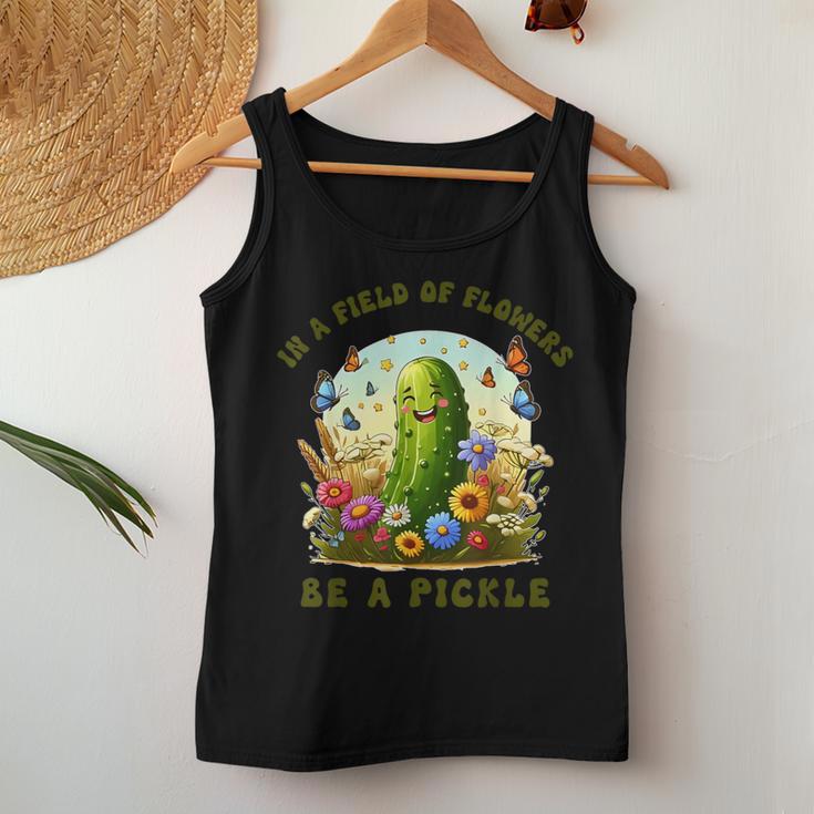 In A Field Of Flowers Be A Pickle Butterfly Floral Women Tank Top Unique Gifts