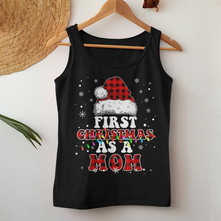 First Christmas As A Mom Santa Hat Red Plaid Buffalo Women Tank Top Funny Gifts
