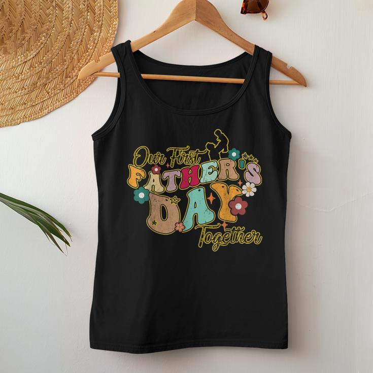Our First Father's Day Together Groovy Sayings Kid Women Tank Top Unique Gifts
