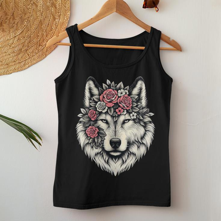 Floral Wolf Animal Cute Botanical Wolf Flowers Wolf Lovers Women Tank Top Personalized Gifts