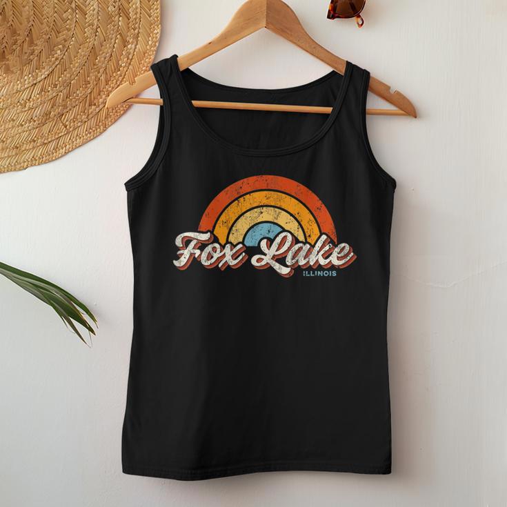 Fox Lake Illinois Il Vintage Rainbow Retro 70S Women Tank Top Unique Gifts