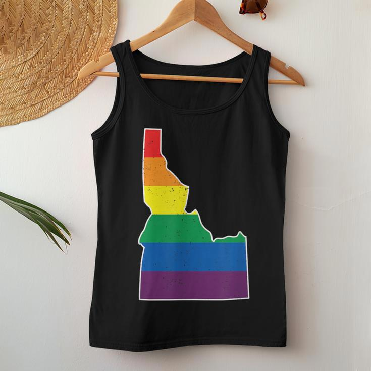 Gay Pride Flag Idaho State Map Rainbow Stripes Women Tank Top Unique Gifts