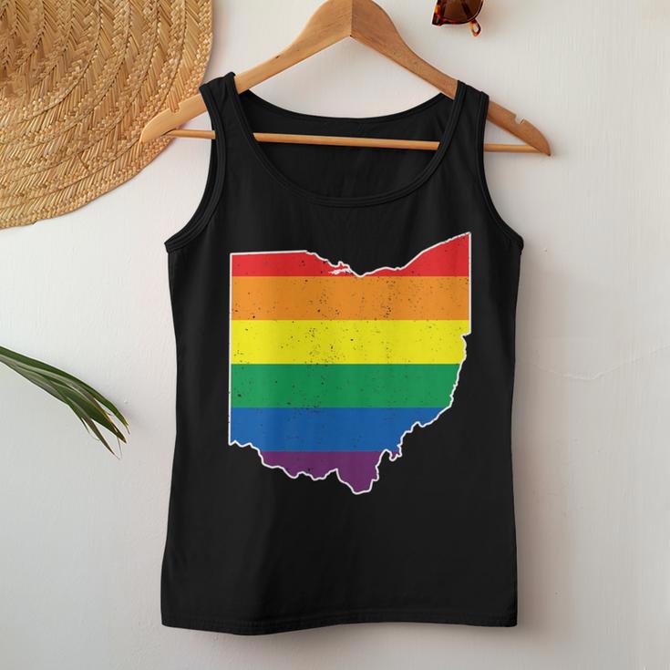 Gay Pride Flag Ohio State Map Rainbow Stripes Women Tank Top Unique Gifts