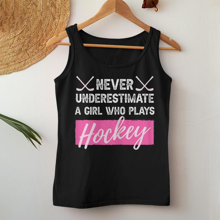 Girl Hockey Never Underestimate A Girl Who Plays Ice-Hockey Women Tank Top Unique Gifts