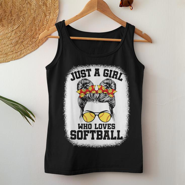 Girls Softball Fan Player Messy Bun Softball Lover Women Tank Top Funny Gifts