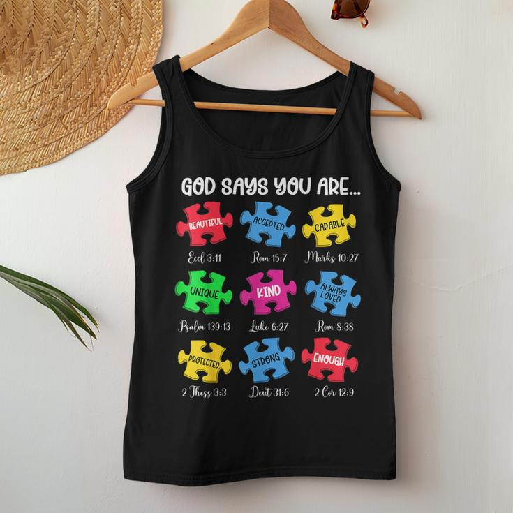 God Says You Are Bible Verses Christian Autism Awareness Women Tank Top Unique Gifts