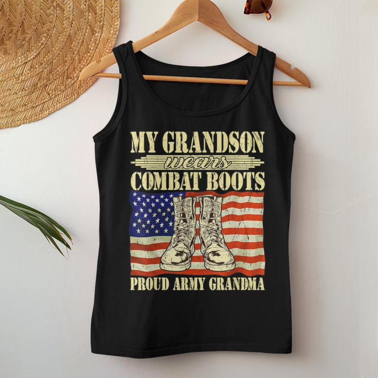 My Grandson Wears Combat Boots Military Proud Army Grandma Women Tank Top Unique Gifts