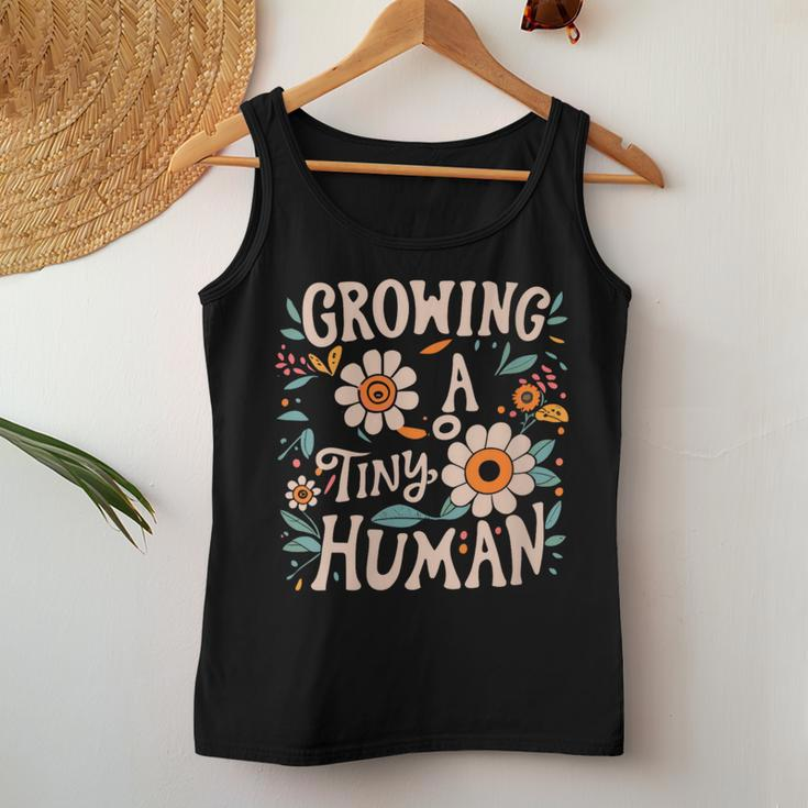 Growing A Tiny Human Floral Flowers Pregnancy Women Tank Top Unique Gifts