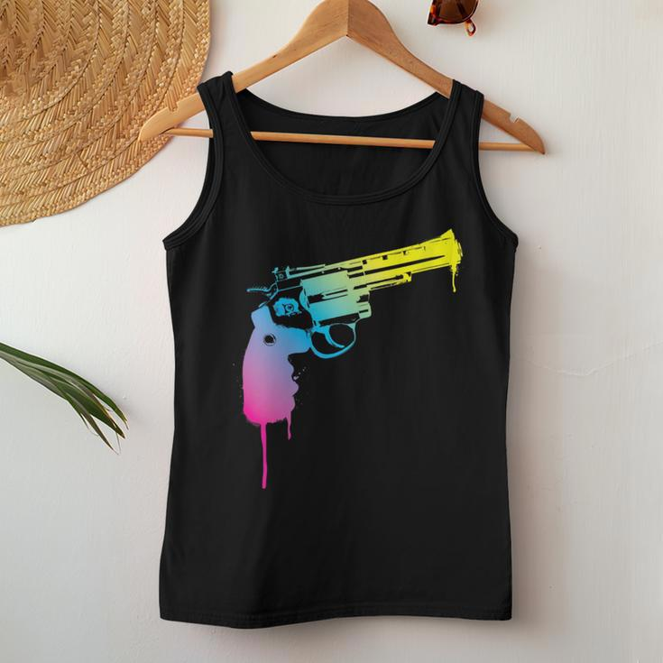 Gun Dripping Rainbow Graffiti Paint Artist Revolver Women Tank Top Unique Gifts
