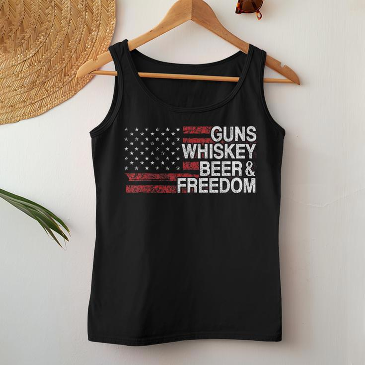 Guns Whiskey Beer And Freedom Veteran Us Flag 4Th Of July Women Tank Top Unique Gifts