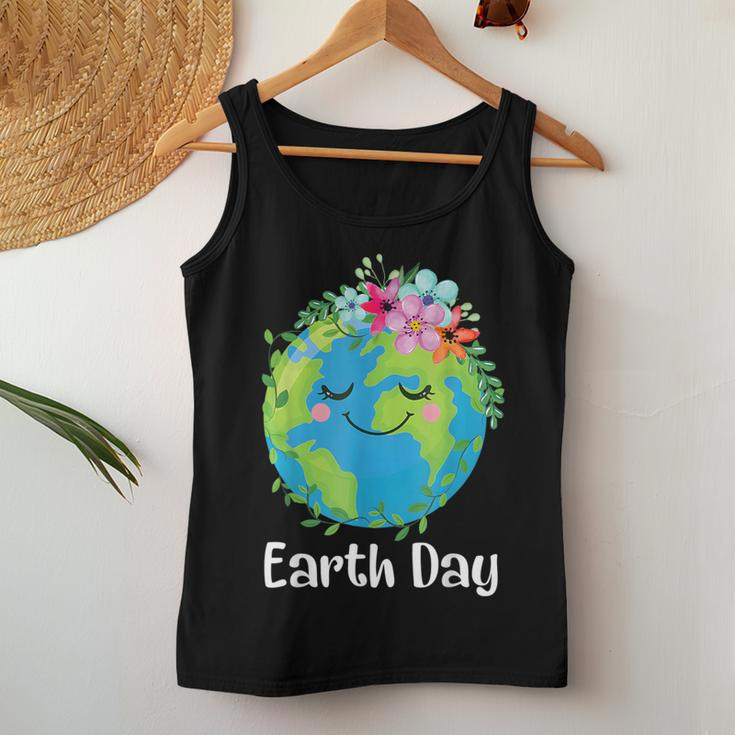 Happy Earth Day Cute Earth With Floral Earth Day 2024 Women Tank Top Funny Gifts
