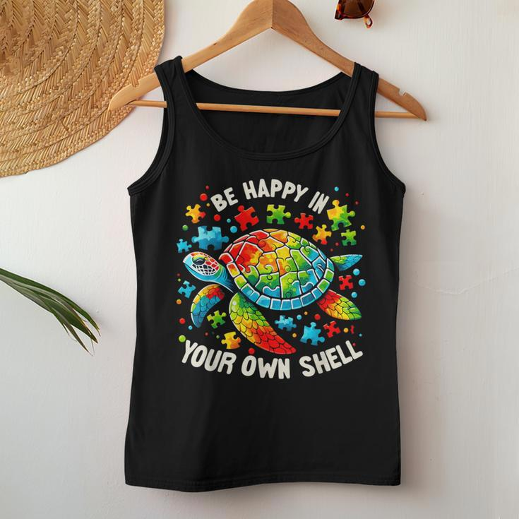 Be Happy In Your Own Shell Autism Awareness Rainbow Turtle Women Tank Top Unique Gifts