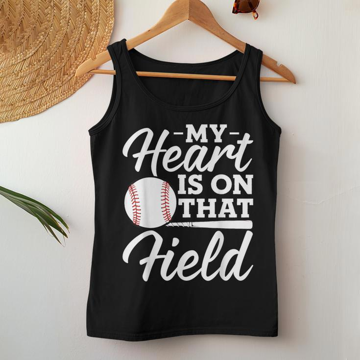 My Heart Is On That Field Baseball Mom Wife Women Tank Top Unique Gifts