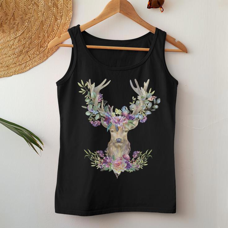 Hirsch Women's With Flowers And Antlers Dirndl Tank Top Frauen Lustige Geschenke