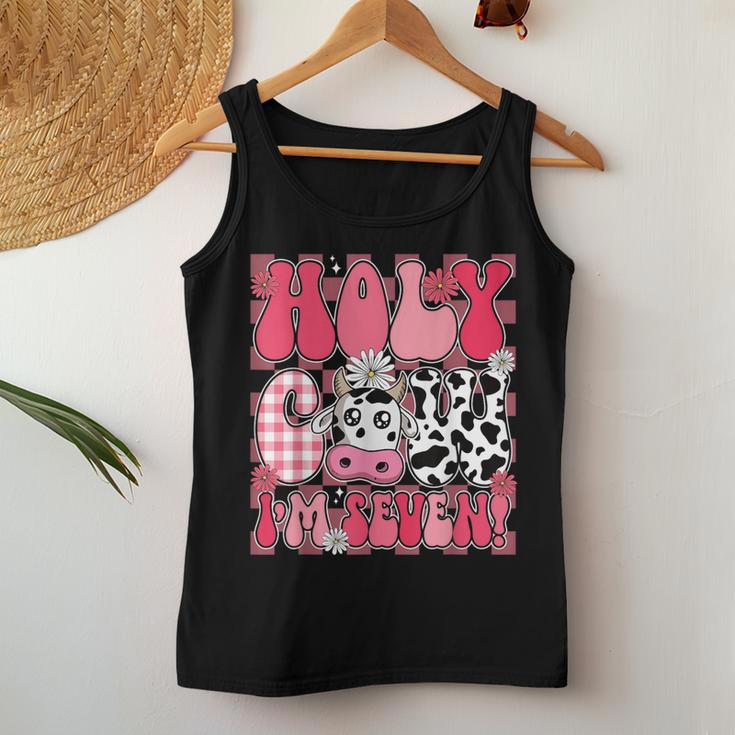 Holy Cow I'm Seven 7 Years Old 7Th Birthday Girl Groovy Women Tank Top Unique Gifts