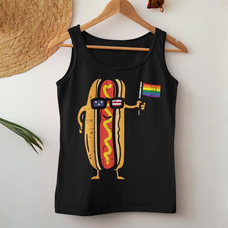 Hotdog Us Flag Sunglasses Rainbow Flag Gay Pride Lgbtq Food Women Tank Top Unique Gifts