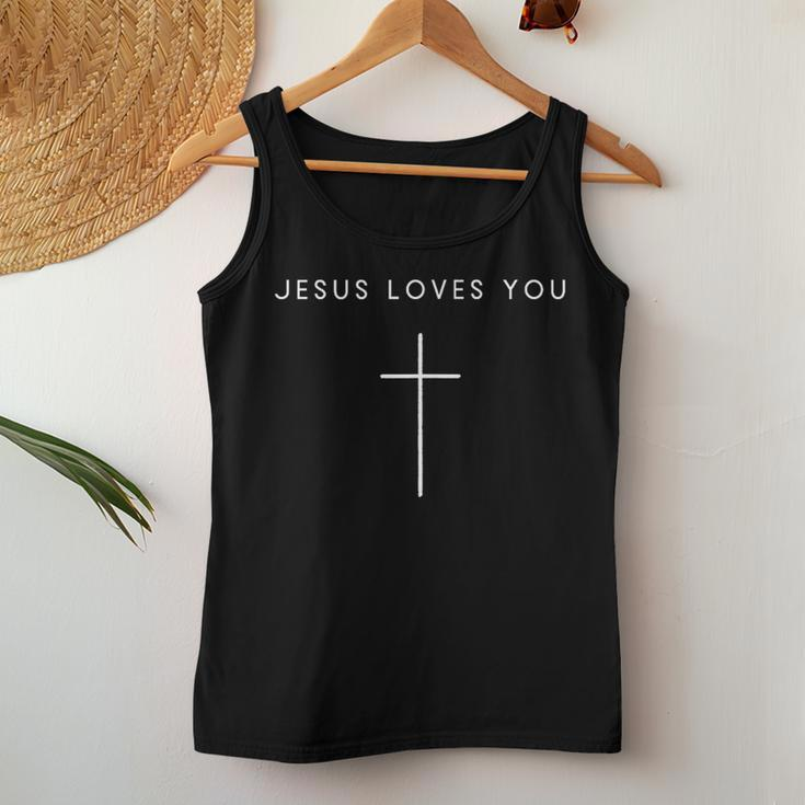 Jesus Loves You Cross Minimalist Christian Religious Jesus Women Tank Top Funny Gifts