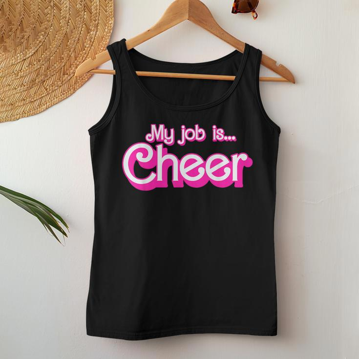 My Job Is Cheer Pink Retro Cheer Mom Girls Women Tank Top Funny Gifts