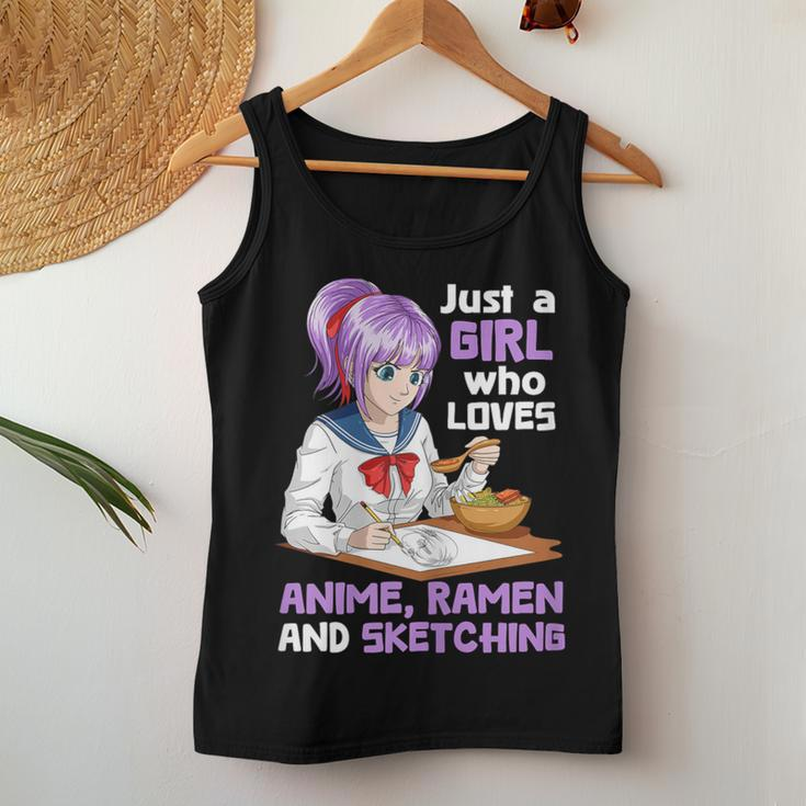 Just A Girl Who Loves Anime Ramen And Sketching Japan Anime Women Tank Top Funny Gifts