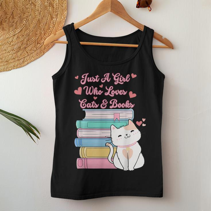 Just A Girl Who Loves Cats And Books Bookworm Cute Kitten Women Tank Top Unique Gifts