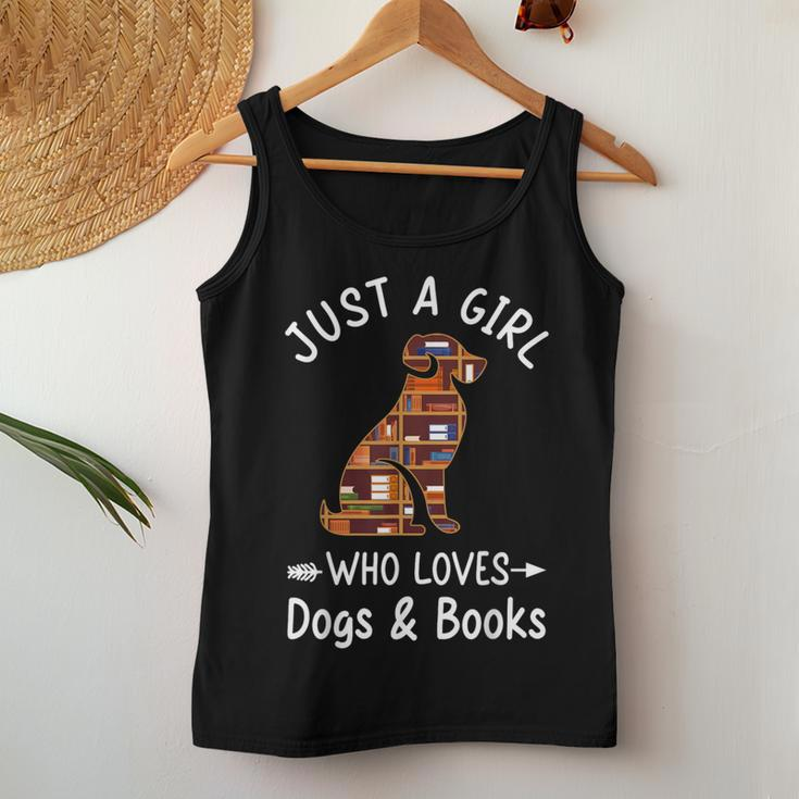 Just A Girl Who Loves Dogs And Books Reading Dog Puppy Lover Women Tank Top Funny Gifts
