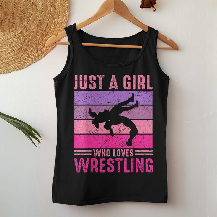Just A Girl Who Loves Wrestling Girl Wrestle Outfit Wrestler Women Tank Top Funny Gifts