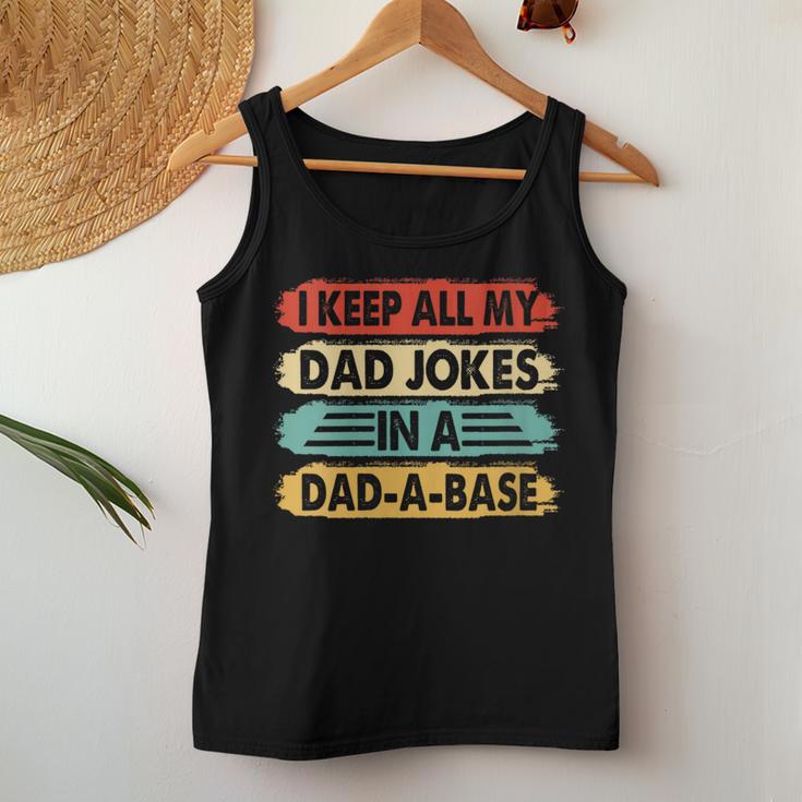 I Keep All My Dad Jokes In A Dad-A-Base Vintage Fathers Day Women Tank Top Unique Gifts