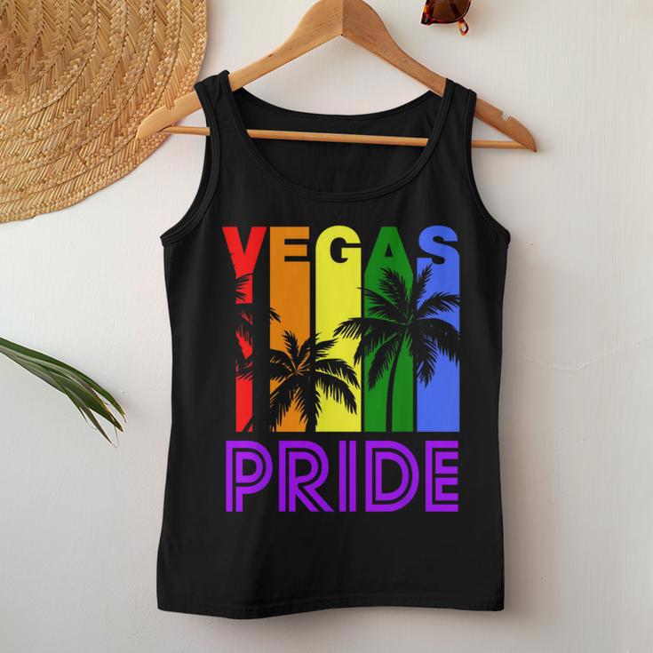 Las Vegas Pride Gay Pride Lgbtq Rainbow Palm Trees Women Tank Top Unique Gifts