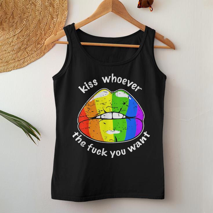 Lgbt Rainbow Flag Kiss Whoever The Fuck You Want Lips Women Tank Top Unique Gifts