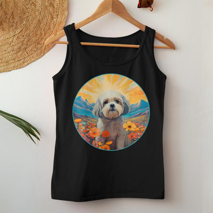 Lhasa Apso Puppy Dog Cute Flower Mountain Sunset Colorful Women Tank Top Unique Gifts