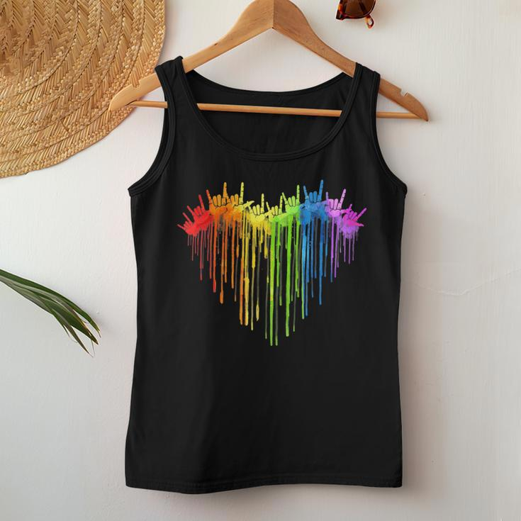 I Love You Hand Sign Rainbow Heart Asl Gay Pride Lgbt Women Tank Top Unique Gifts