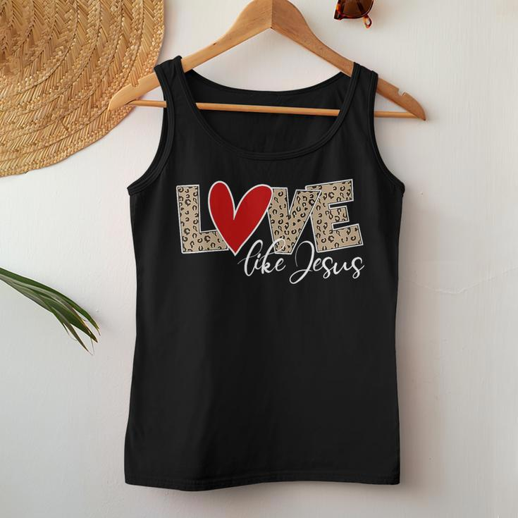 Love Like Jesus Leopard Red Heart Christian Valentines Day Women Tank Top Funny Gifts