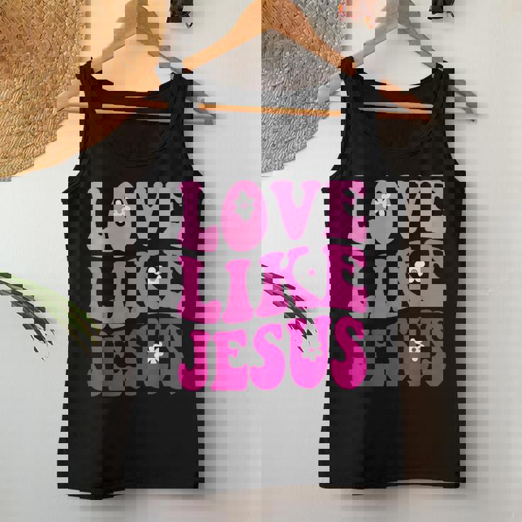 Love Like Jesus Religious God Christian Flower Smile Groovy Women Tank Top Personalized Gifts