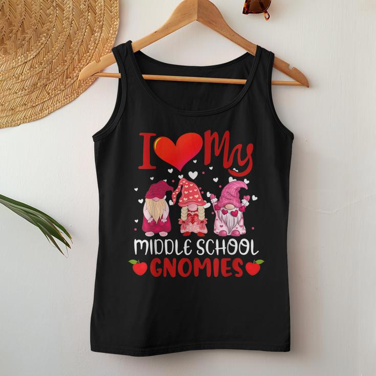 I Love My Middle School Gnomies Valentine's Day Teacher Women Tank Top Funny Gifts