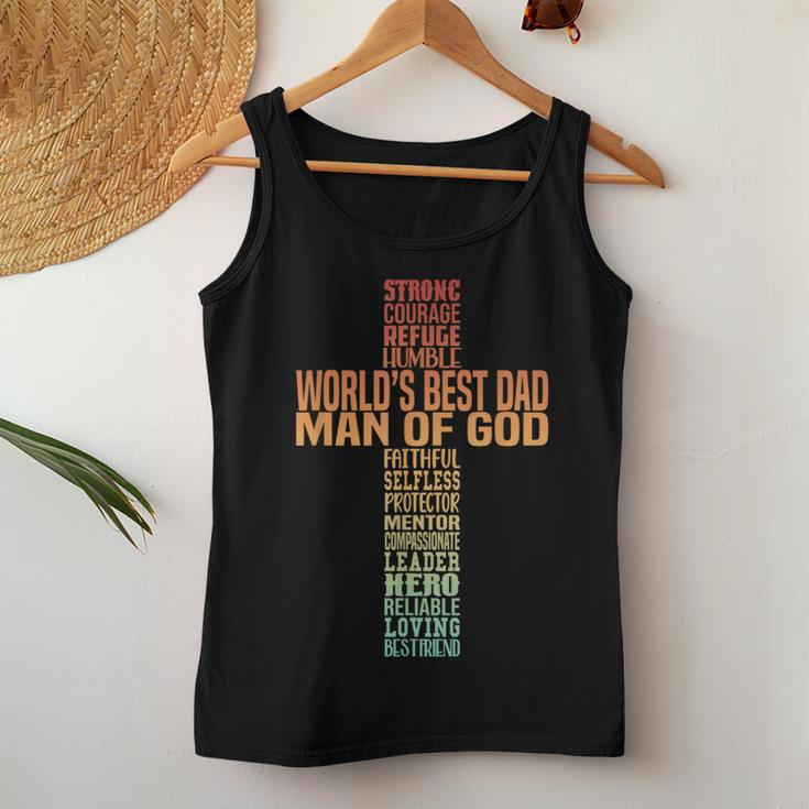 Man Of God Christian Cross Fathers Day Jesus Dad Bible Verse Women Tank Top Unique Gifts