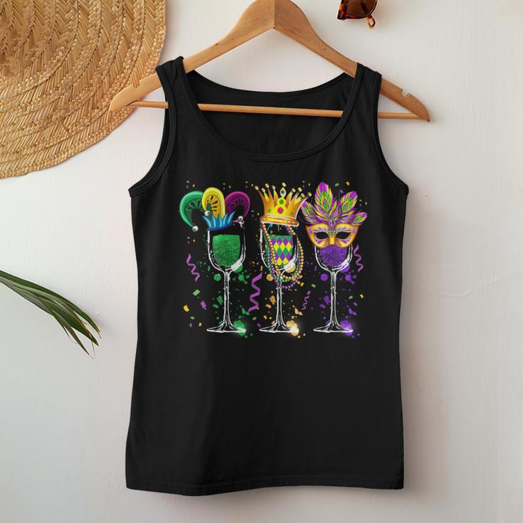 Mardi Gras Glass Of Wine Drinking Team Wine Festival Parade Women Tank Top Personalized Gifts