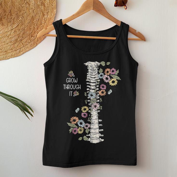 Mental Health Warrior Grow Through It Floral Spine Women Women Tank Top Unique Gifts