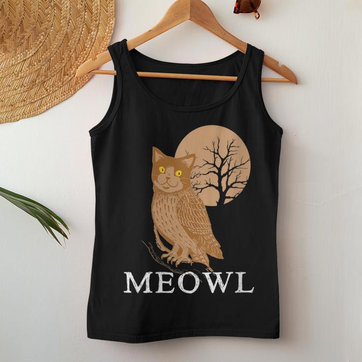 Meowl Cat Owl With Tree And Full Moon Women Tank Top Unique Gifts