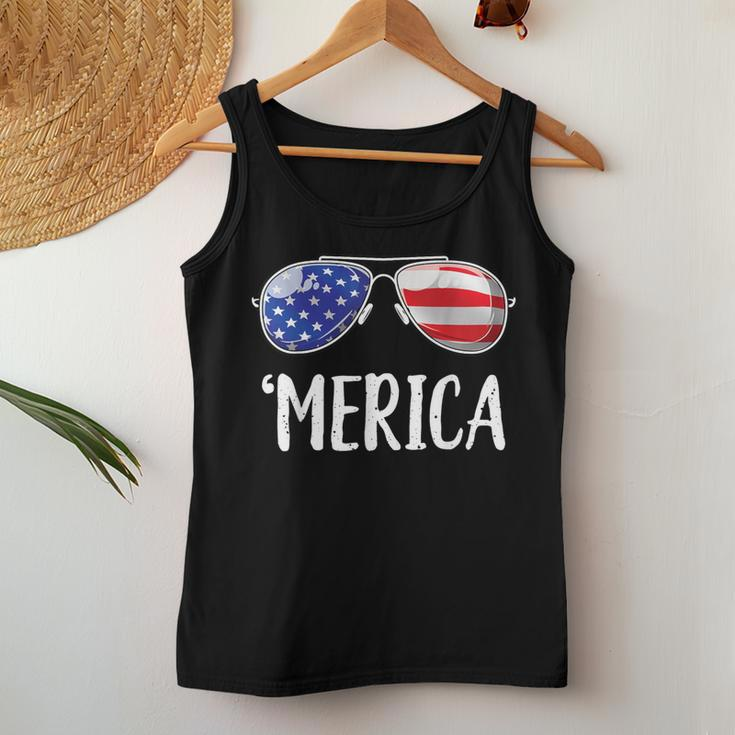 Merica Sunglasses 4Th Of July Usa American Flag Women Tank Top Unique Gifts