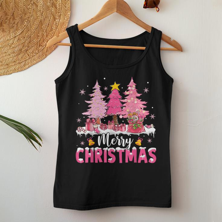 Merry Christmas With Pink Trees Xmas Costume Pajamas Women Women Tank Top Unique Gifts