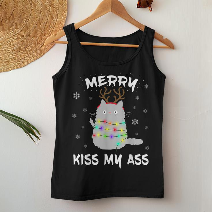 Merry Kissmyass Christmas Theme Cat Lovers For Cat Mum Women Tank Top Unique Gifts