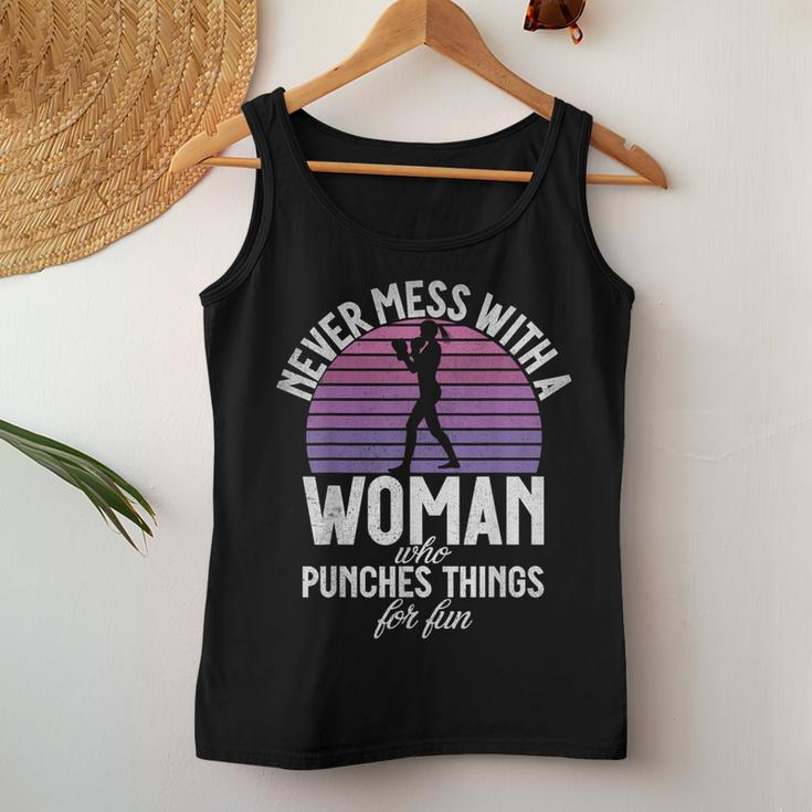 Never Mess With A Woman Who Punches Things For Fun Boxing Women Tank Top Unique Gifts