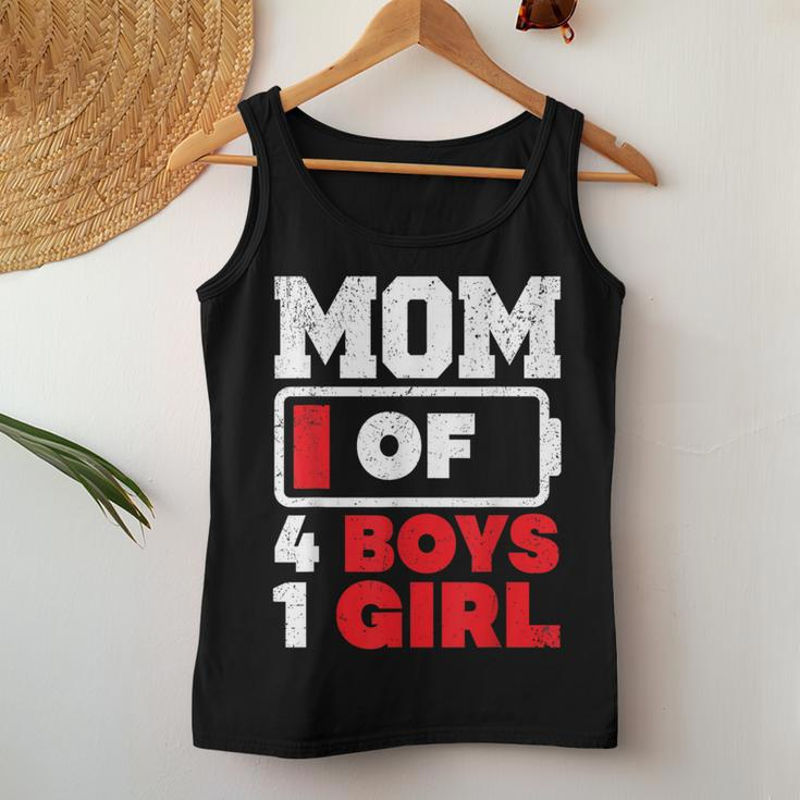 Mom Of 4 Boys And 1 Girl Battery Low Mother's Day Women Tank Top Personalized Gifts