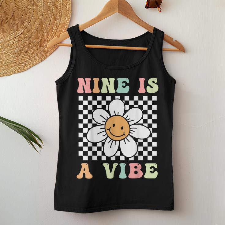 Nine Is A Vibe Cute Groovy 9Th Birthday Party Daisy Flower Women Tank Top Personalized Gifts