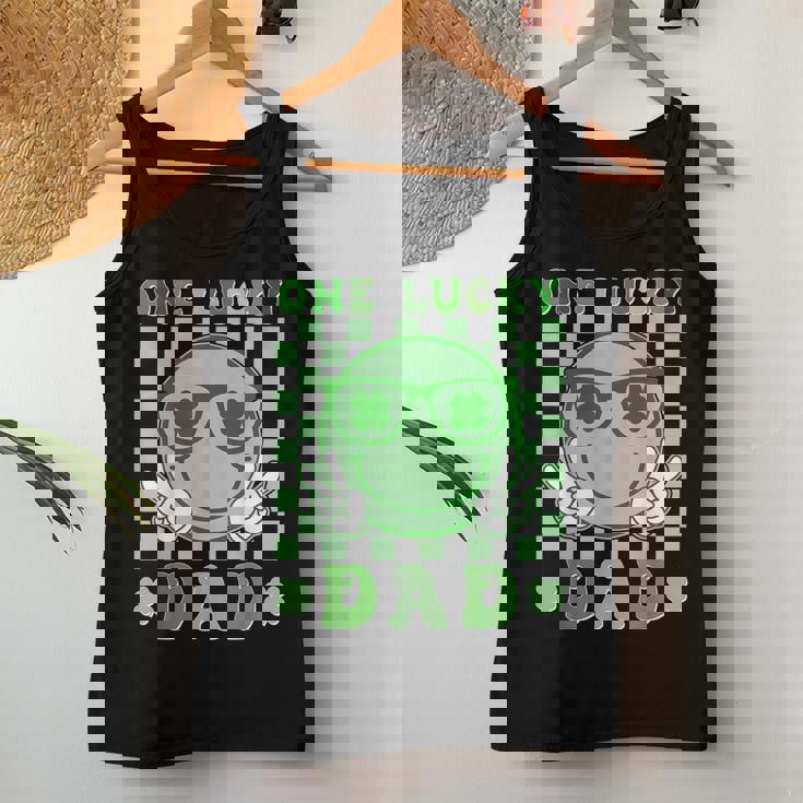 One Lucky Dad Groovy Smile Face St Patrick's Day Irish Dad Women Tank Top Personalized Gifts