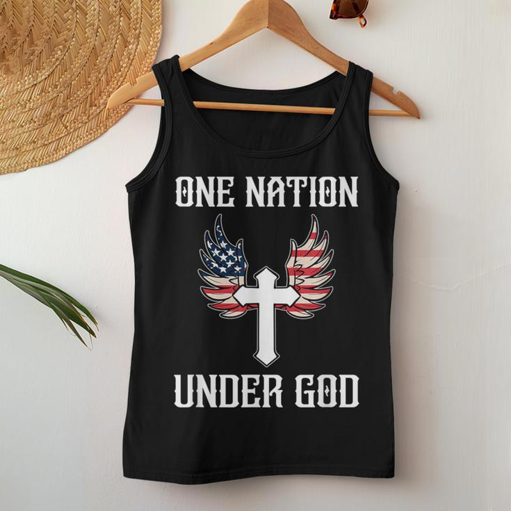 One Nation Under God American Flag Christian Cross Patriotic Women Tank Top Unique Gifts