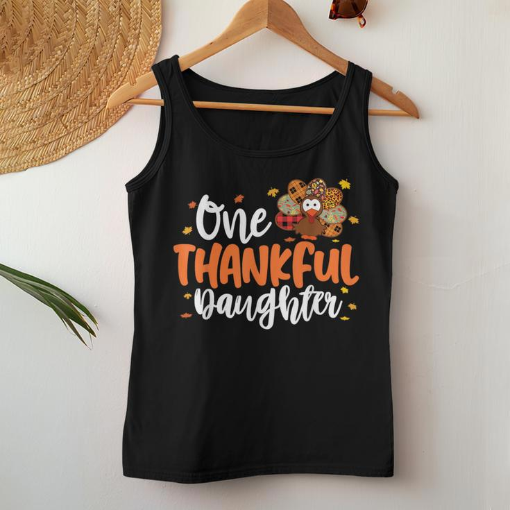 One Thankful Daughter Turkey Leopard Thanksgiving Family Women Tank Top Unique Gifts